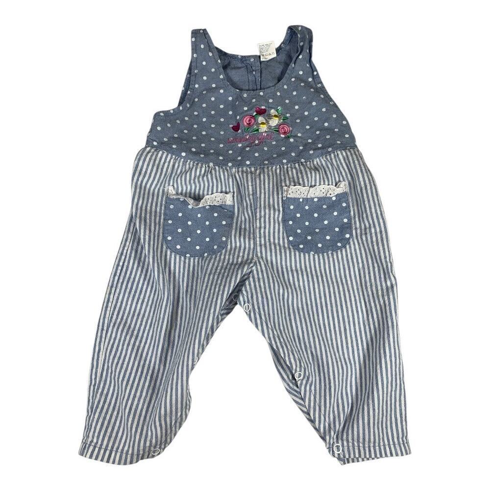 Vintage 90s One Piece Jumper Cotton Overalls "Country Girl" Embroidered 18 M